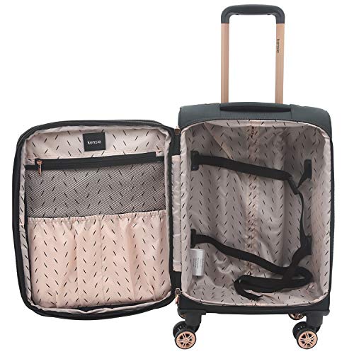 kensie Hudson Softside 3-Piece Spinner Luggage Set, Black with Rose Gold