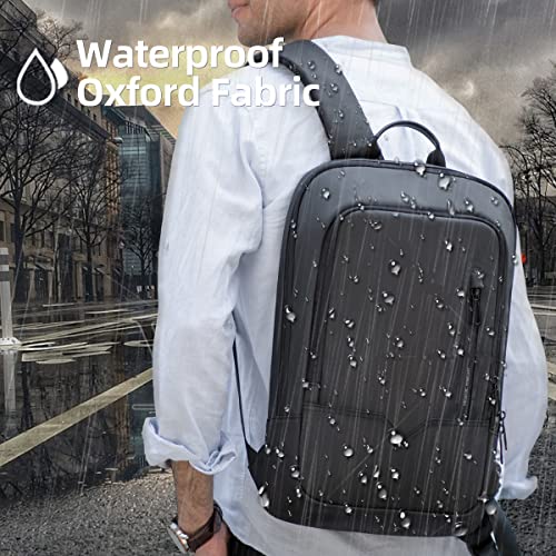 hk Backpack for Men Business Slim Backpack with USB Charger Computer Lightweight Anti-theft Travel Backpacks 15.6 inch Water Resistant Laptop Bag for Work Office College-Black