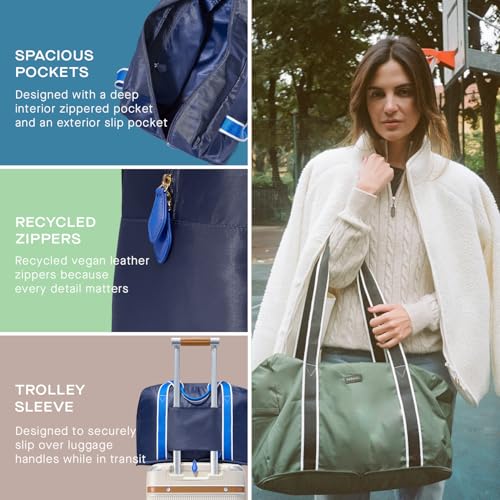 Foldable Duffle Bag for Travel | Lightweight, Water-Resistant Carry On Bag | Sustainable and Durable Nylon, Scuba Navy