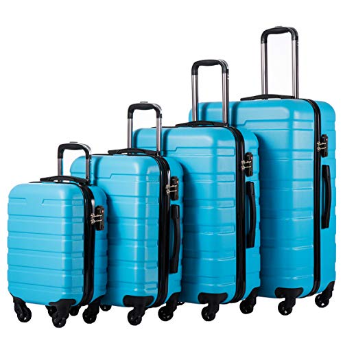 Coolife Luggage 3 Piece Set, Lightweight Durable Hardshell Suitcase set with 360° Spinner Wheels, TSA-approved Lock, Checked Family Travel Luggage sets, 16/20/24/28 Inch, Blue