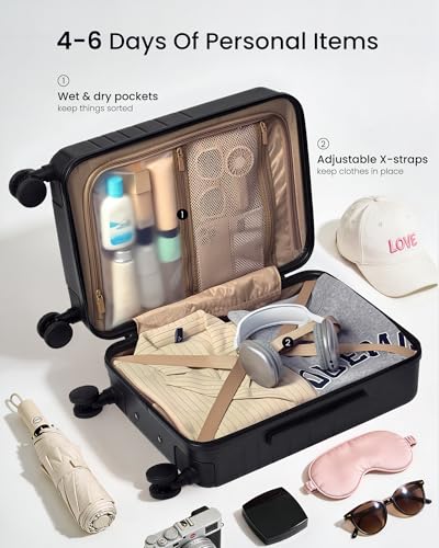 LOVEVOOK Hard Shell Carry On Luggage 22x14x9 Airline Approved,22 Inch Cute Carry On Suitcase with Spinner Wheel TSA Lock,Lightweight Travel Luggage Roller Rolling Suitcase,Gifts for Men & Women,Beige
