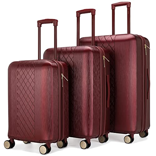 Badgley Mischka Diana Expandable Chic 3-Piece Luggage Set with Spinner Wheels - Burgundy