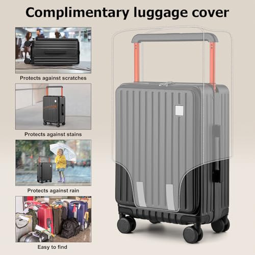 Joyway Hardshell Carry on Luggage with Front Pocket, Lightweight Hardside 20 Inch Suitcase with Spinner Wheels and TSA Lock (Black, Carry on Luggage-20 Inch)