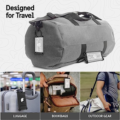 Pelican Luggage Tag, Holder for Apple AirTag - Scratch Resistant and Steel Plate Reinforced Luggage Rugged Case with Name Tag - Stainless Steel Loop with Airtag Case for Travel - Black