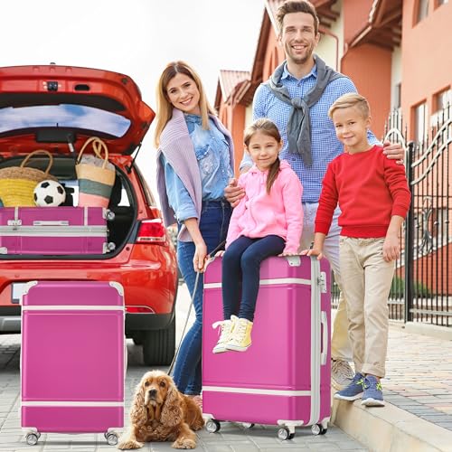 Merax Hard Shell Luggage Set, 3 Pieces 20”+24”Luggage and Cosmetic Case, Lightweight Suitcase with Spinner Wheels and TSA Lock, Pink