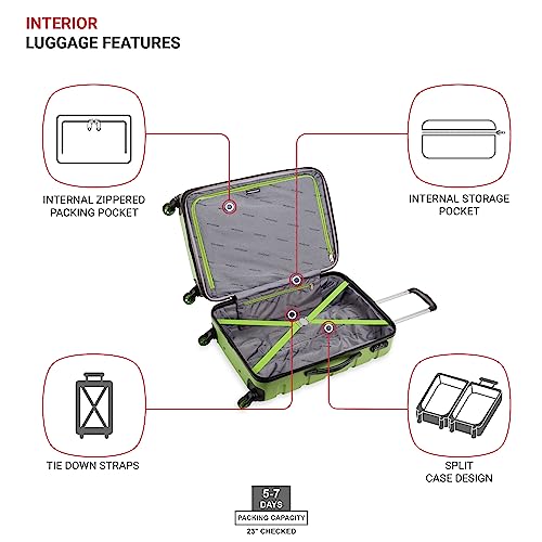 SwissGear 7366 Signature Hardside Expandable Luggage with Spinner Wheels, TSA Lock, Green, Checked-Medium 23-Inch
