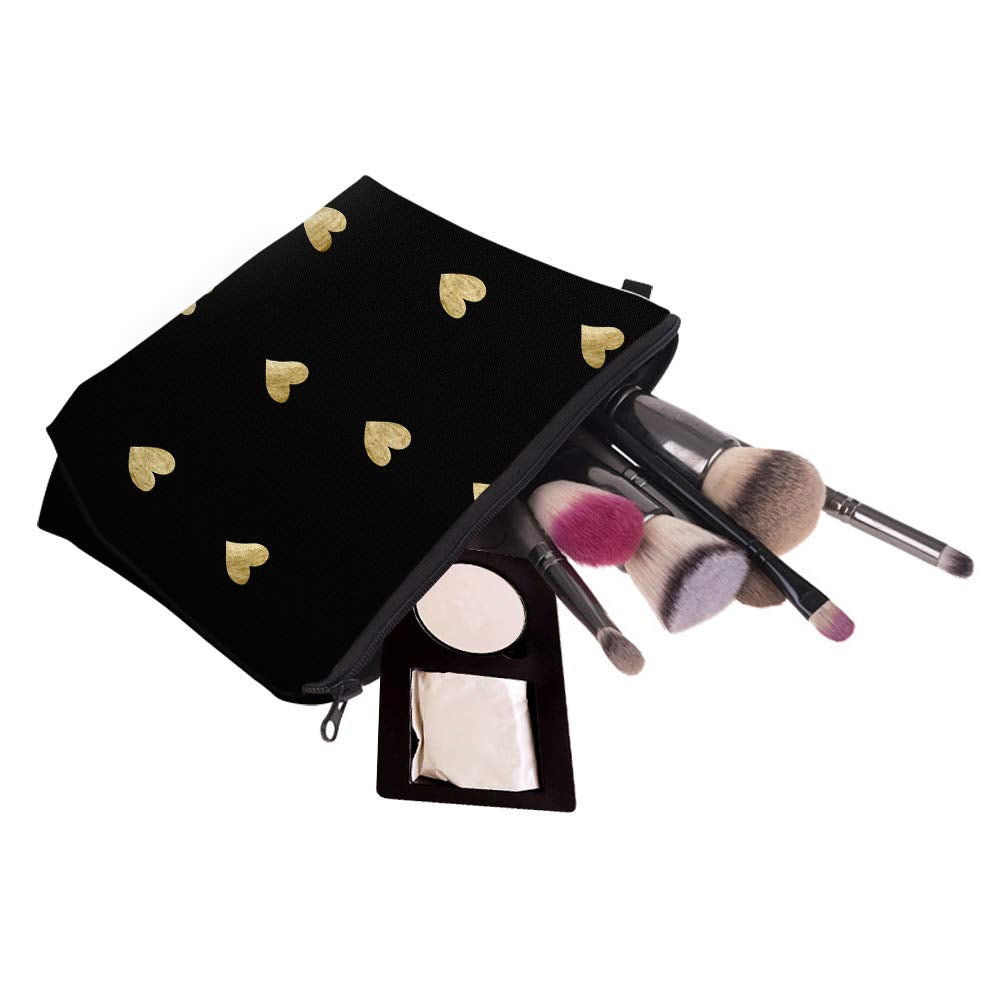 Aiphamy Cute Travel Makeup Bag Cosmetic Bag Small Pouch Gift for Women (Brushed Gold Heart)
