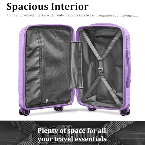 Joyway Suitcase Set 3 Piece Luggage Sets with TSA Lock, PP Hardside Carry on Luggage Set, Travel Lightweight Suitcases with Wheels, Light Purple