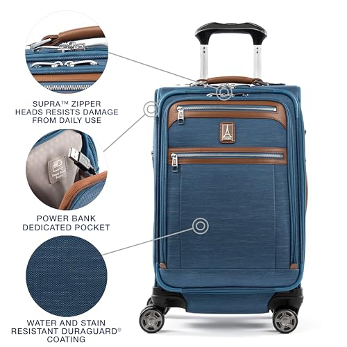 Travelpro Platinum Elite Carry-On Luggage Spinner, Coastal Blue, 21-Inch