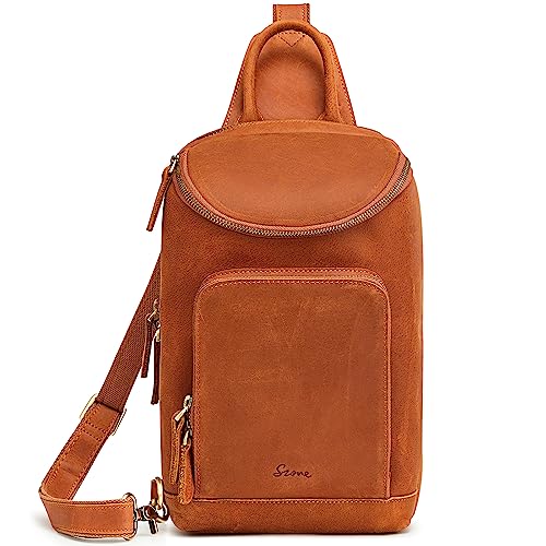 S-ZONE Sling Bag for Women Men Genuine Leather Vintage Crossbody Chest Bags Backpack Daypack Outdoor Travel