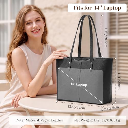 S-ZONE Tote Bag for Women Work Totes Large Vegan Leather Purses and Handbags Women's Shoulder Bag with Luggage Strap for Travel Commuting Office Teacher Black