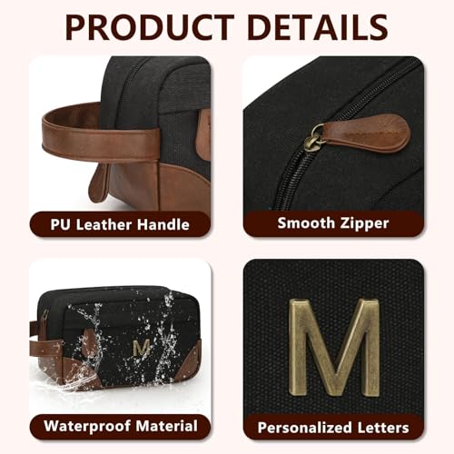 CLOUDWINGS Personalized Gifts for Men Dad - Initial Travel Toiletry Bag Hanging Dopp Kit, Waterproof Shaving Bag with Large Capacity, Fathers Day Birthday Gifts for Him Dad Husband Boyfriend (M)