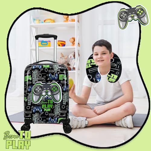 Homskiii Kids Suitcase Set for Boys Hardside Luggage with Spinner Wheels 2 Piece 16inch Toddler Suitcase for Boys Travel Carry on Luggage Airline Approved