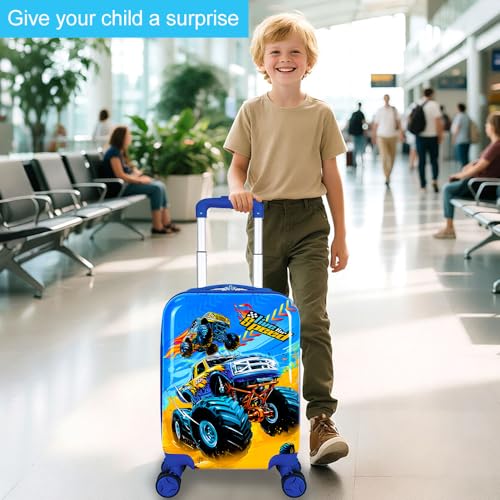 Lightweight Hardshell Spinner Kids Luggage Set 2PCS with Wheels - Airplane Approved Carry-On Suitcase for Boys & Children Ages 3-10, Car Rolling Suitcases Set for Elementary Toddler Travel
