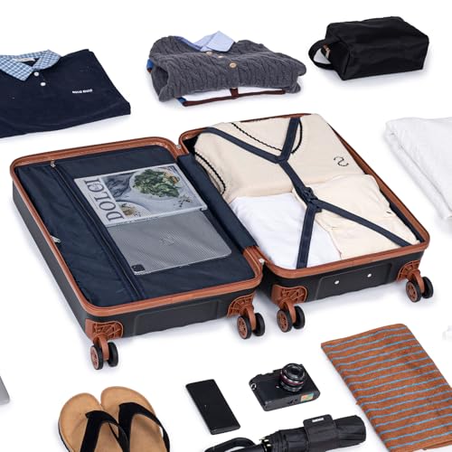 Eeeza Luggage Sets 6 Piece Suitcases with Wheels,ABS Hard Case Suitcases with Spinner Wheels,Durable Travel Luggage with Combination Lock (Black, 6 Piece Set 16"/20"/24"/28")