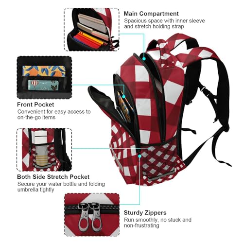 EtherSpher Dark Red and Pure White Checkered Designed carry on backpacks for kids with chest strap book bags for 10-12 year old para bebes varon
