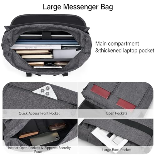 Hanke Durable Messenger Bag for Men with 15.6 Laptop Case, Business Cross Body Bag Briefcase for Women,School or Work Tote Bag Large Messanger Bag.（Dark Grey）