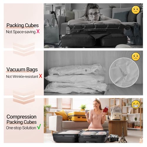 10 Set Compression Packing Cubes for Travel Gifts Mom Women,OlarHike Luggage Clothes Garment Bags for Travelers,Airplane/Cruise/Car Travel Essentials,Compressible Expandable Saver Space Bags(Beige)