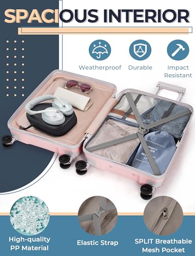 CONCEPTEN Luggage Sets 5 Piece,Lightweight,Impact-Resistant,Wear-Resistant Suitcases with Wheels, Hardshell Suitcase Set with Spinner Wheels, PP Carry on Luggage Set with TSA Lock, Travel Luggage
