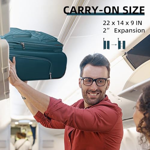 LARVENDER 3 Piece Luggage Set with Spinner Wheels - Expandable Softside 20 Inch Carry On Suitcase 22x14x9 Airline Approved,TSA Lock, Blue
