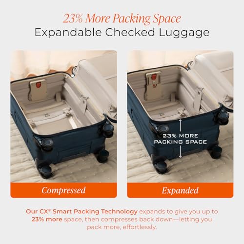 Briggs & Riley 24 Inch Compact Checked Suitcase Luggage with Wheels - Zipperless Compression Expansion System, 360 Spinner, Flat Packing Interior, Accessible Front Pocket - Baseline Collection - Black