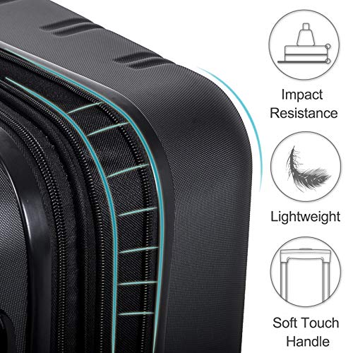Merax Luggage Set, Lightweight Carry on Luggage Airline Approved, Hard Case with Spinner Wheels,Black, 3 Set