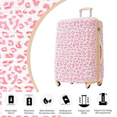 Merax Suitcase Set, Hardshell Luggage Sets 3 Piece with Spinner Wheels, Expandable Durable Suitcase with TSA Lock Lightweight 20" 24" 28", Pink Leopard