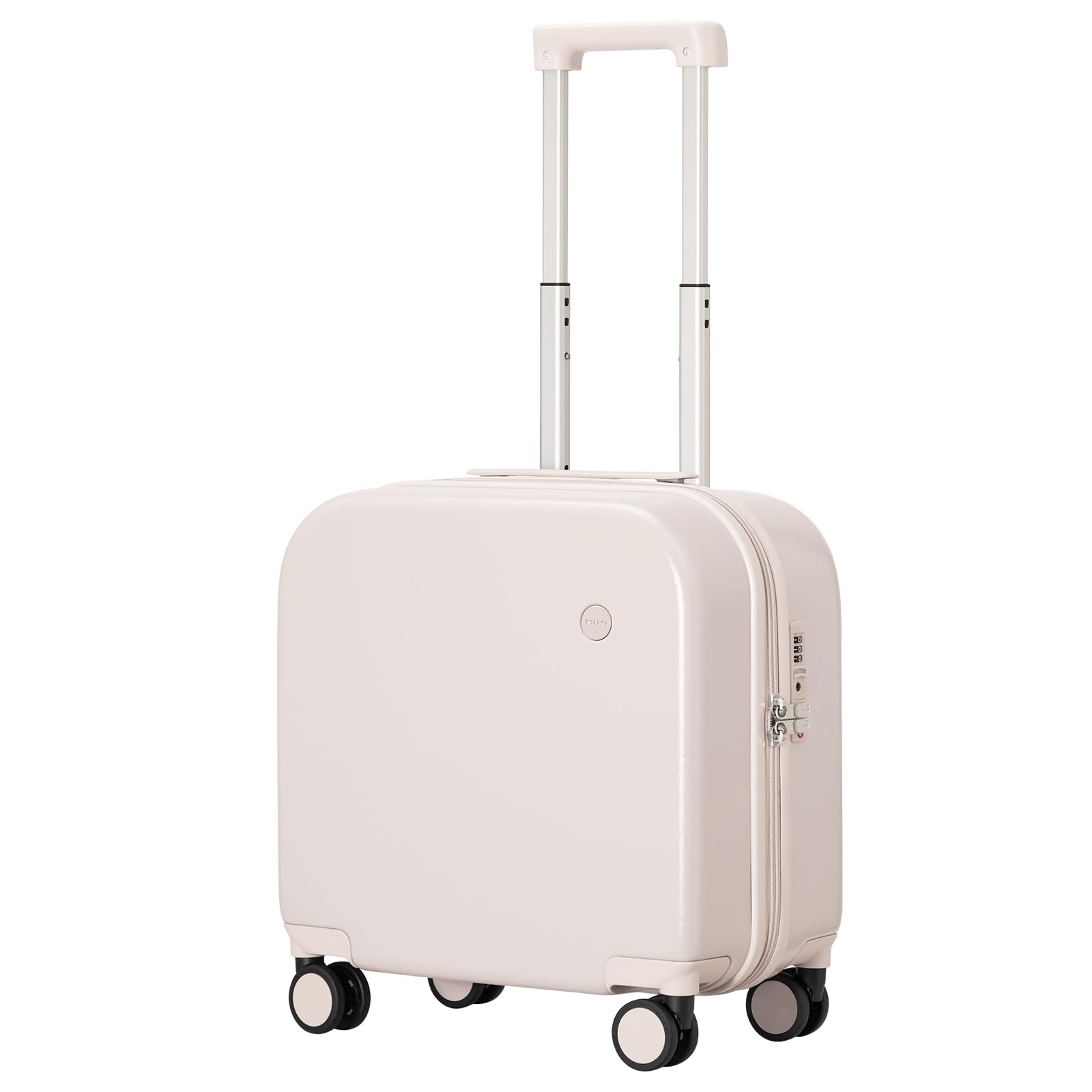mixi Carry on Luggage, Suitcase with Spinner Wheels 16in Luggage Hardshell Lightweight Rolling Suitcases PC with Cover & TSA Lock, Off White（Slight Pink）