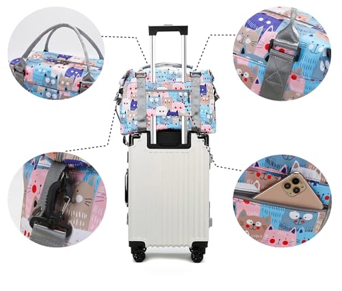 Travel Duffle Bag Weekender Overnight Bag Gym Tote with Dry and Wet Separated Pocket for Women Girls Shoulder Workout Duffel Bag Water Resistant (cute cats)