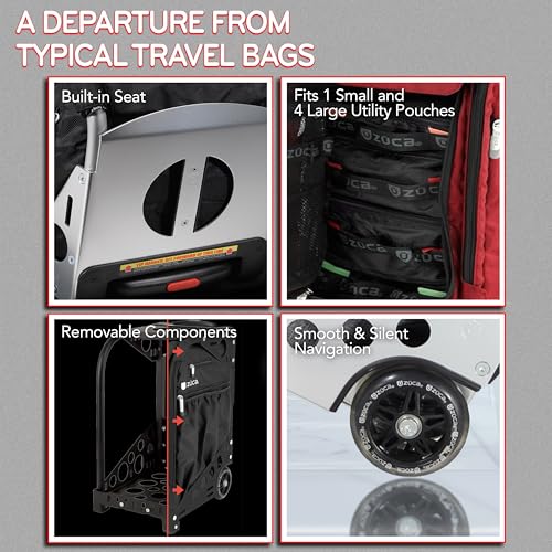 ZUCA Pro Carry On Luggage with Wheels - Black Bag and Black Frame, with 5 Packing Pouches, Travel Cover, and Built-In Seat