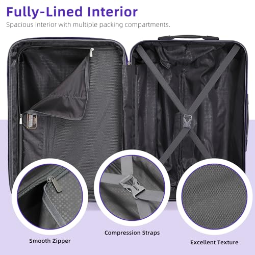 LARVENDER Luggage Sets 3 Piece, 20 Inch Carry on Luggage 22x14x9 Airline Approved Hardside PC+ABS Suitcase Set with Spinner Wheels TSA Lock, Lightweight Luggage Set for Women, Midnight Berry