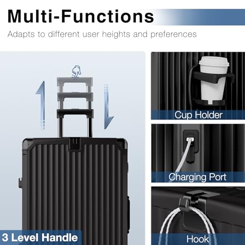 Krute Aluminum Frame Luggage 28 Inch Checked Suitcase With Wheels No Zipper PC Hard Shell Suitcases with Cup Holder and Charger Zipperless Large Travel Luggage