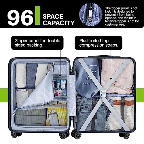 AnyZip Suitcase Hardside PC ABS Lightweight USB Luggage with Wheels TSA Lock Checked-Large 28 Inch AppleGreen