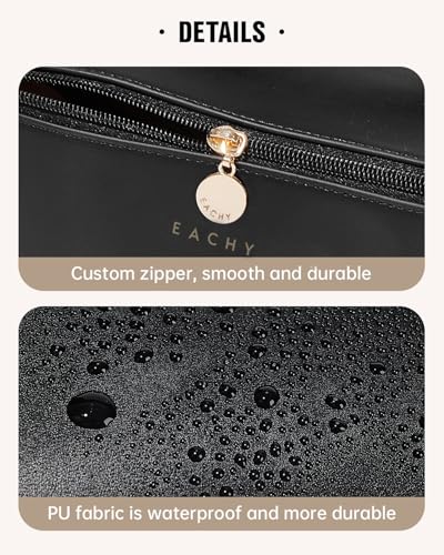 EACHY Travel Makeup Bag,Large Capacity Cosmetic Bags for Women,Waterproof Portable Pouch Open Flat Toiletry Bag Make up Bag with Divider and Handle, Gifts for Women (Black, Medium)