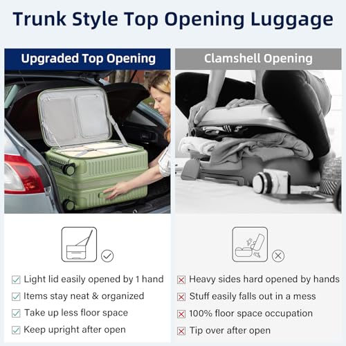 HanTrip 20 Inch Carry on Luggage 22x14x9 Airline Approved Hard Shell Suitcases with Wheels, Top Opening Expandable Carry on Luggage with Cup Holder Small Rolling Suitcase with Lock, Bamboo Green