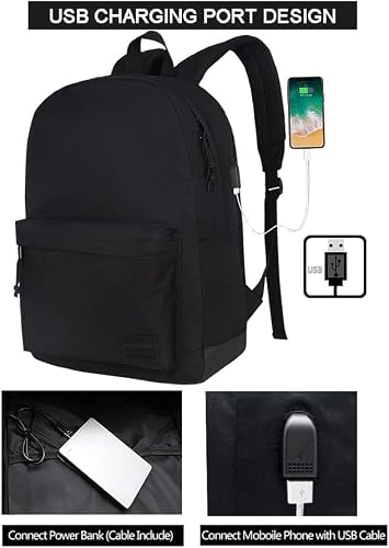 SUPACOOL Casual Laptop Backpack for Men and Women, Work backpack, Black Backpacks, College School Backpack for Boys and Girls, Lightweight Travel Back Pack(Black)