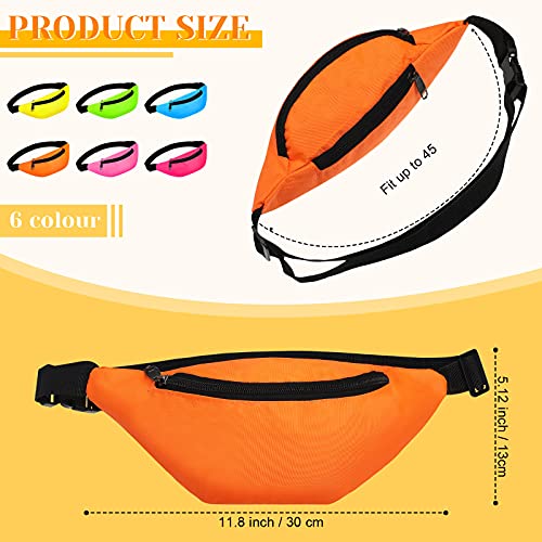 Frienda 12 Pieces Neon Fanny Pack Waist Bag Adjustable Waist Belt Bag Exercising Running Pack for Travel Party Festival Running Hiking Accessories, 6 Colors