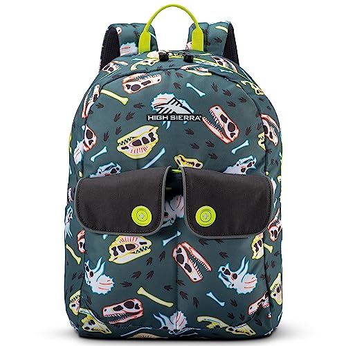 High Sierra Chiqui School Backpack with Tablet Sleeve + 2 Water Bottle Pockets, 18L, Dino Dig