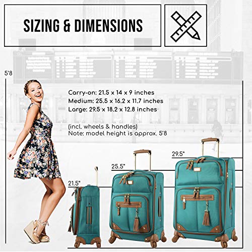 Steve Madden Designer Luggage - Checked Large 28 Inch Softside Suitcase - Expandable for Extra Packing Capacity - Lightweight Bag with Rolling Spinner Wheels (Harlo Teal Blue)