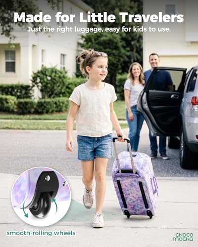 Choco Mocha Boys Suitcase with Wheels, Kids Rolling Duffle Bag Luggage for Travel 22inch, Galaxy Blue