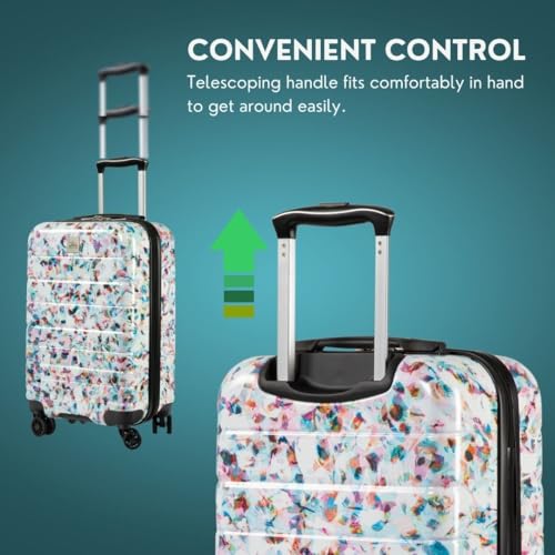 Skyway Epic 2.0 Hardside Lightweight and Durable ABS Shell Luggage, Spacious with Dual Spinning Wheels, Comfort Grip, Men and Women, Carry-on, 20-inch, Confetti