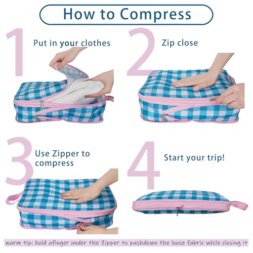 Xmzsdz 8 Pcs Compression Packing Cubes for Travel, Lightweight Waterproof Luggage Organizer Bags Set, Washable Packaging Cubes for Women Backpack Carry-On Suitcases