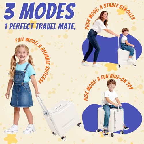 Lavoker 20" Ride-On Suitcase for Kids Lightweight Carry-On Luggage with Detachable Seat&Dual Telescoping Handles&360°Silent Spinner Wheels & TSA Lock