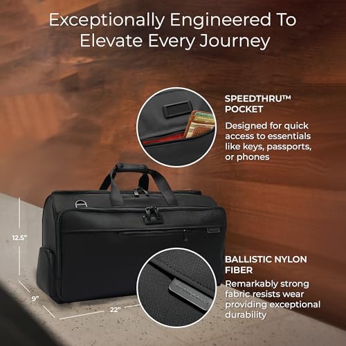 Briggs & Riley 22" Garment Duffle Bag for Travel - Carry On Suit & Dress Bag for Men & Women, Convertible Hanging Garment Weekender Bag with Hook, Separate Shoe Pocket - Baseline Collection, Black