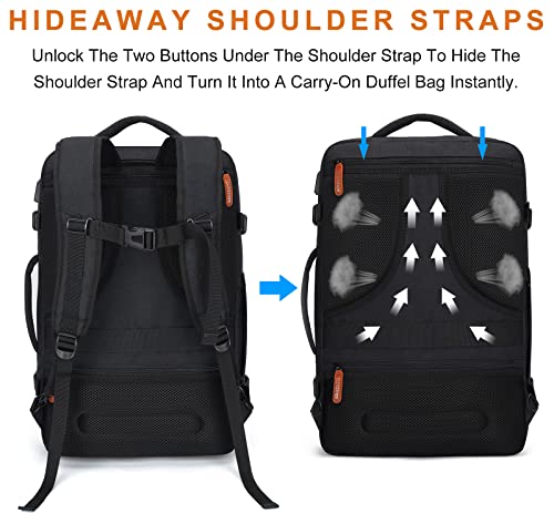 Lumesner Carry on Travel Backpacks, Extra Large 40L Flight Approved Bag for Men & Women,Expandable Suitcase Backpack With 4 Packing Cubes,Water Resistant Luggage Daypack Business Weekender Bag, Black