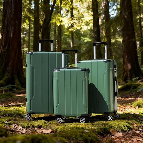 Merax Luggage Sets 3-Piece Hardshell with Spinner Wheels Lightweight Suitcase with Corner Guards (Green, 20/24/28)