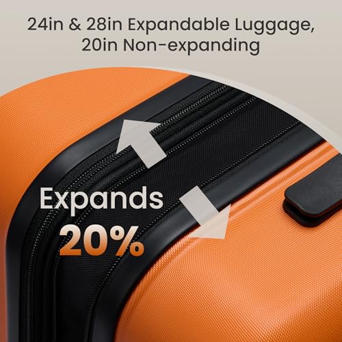 SHOWKOO Luggage Sets Expandable 100% PC Durable Suitcase Sets Double Wheels TSA Lock 4 Piece Luggage Set Orange