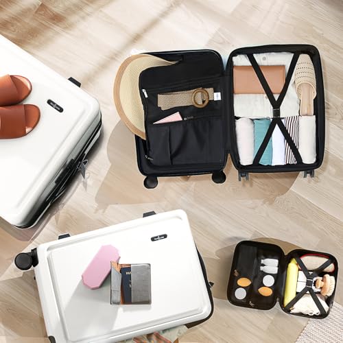 TRAVELARIM Hard Shell Luggage Sets with Spinner Wheels 4 Piece, Expandable Large Suitcases with TSA Lock, Travel Large Suitcase Set, White Luggage Set