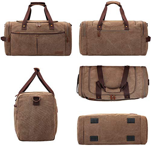 S-ZONE Canvas Duffel Bag for Travel 65L Weekender Overnight Travel Bags with Shoes Compartment for Men