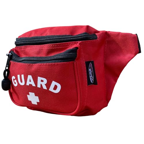 Kemp USA Lifeguard Fanny Pack Waist Hip Bag with GUARD Logo Red Water-Resistant Tactical Medical Storage Pouch for First Aid CPR Kit EMS Lifeguard Gear Organizer